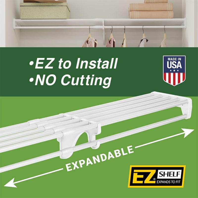 EZ SHELF - Closet Shelf with Hanging Rod â€“ 19.5â€ to 29" Expandable, White, Closet Shelves â€“ Strong, Holds 200 lbs â€“ Easy Install â€“ Backwall (floating) with 2 End Brackets, Alternative to Wire Shelving - Image 4